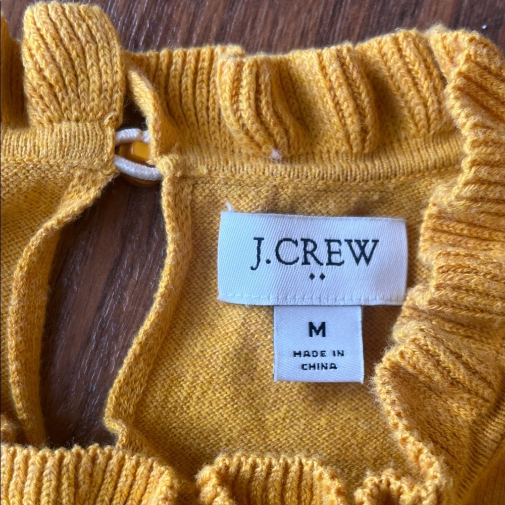 J. Crew Mustard Ruffle Neck Sweater Size M - Picture 2 of 7